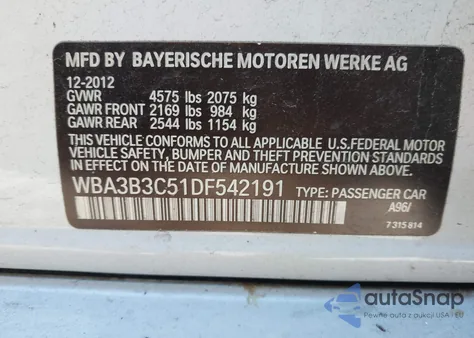 2013 BMW 328I xDrive из США, поврежденный, VIN WBA3B3C51DF542191